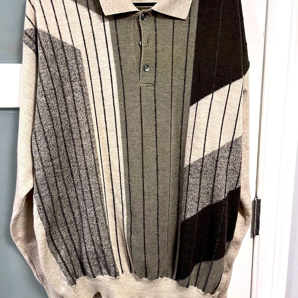 Men's Striped Sweater - Black, Gray, Cream